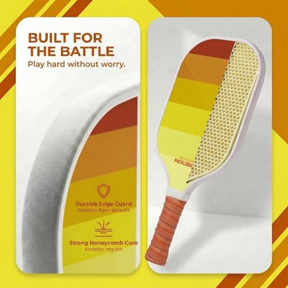 – Carbon Fiber Pickleball Paddles – USAPA Approved, Honeycomb Core, Cushioned Grip, Lightweight Design – Single Paddles & Paddle Sets - color: Yellow Sunset - Single Paddle