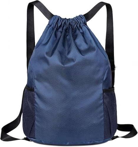 Unisex Drawstring Basketball Backpack with Side Pockets, Waterproof Lightweight & Durable Sack Bag for Sports & Gym - color: Blue