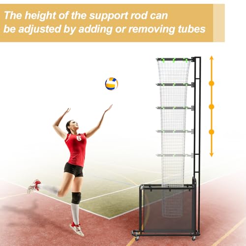 Volleyball Setter Training Equipment, Setting Trainer Net with Target Hoop, 5 Angles Adjustable, Height Adjustable for Serving Spiking Drills System with Ball Collection Bag
