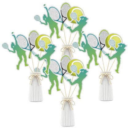 16 Pcs Tennis Collection Table Toppers - Tennis Theme Birthday Table Centerpieces Sticks,Tennis Racket Ball Player Sport Themed Bday Party Supplies - color: Green