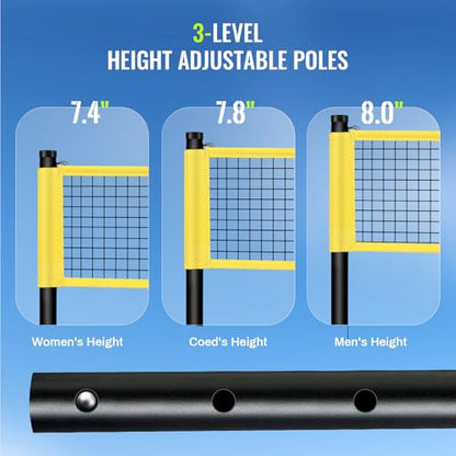 Professional Outdoor Volleyball Net Set with Arm Sleeves & Beach Fixed Plate, Heavy Duty 32ft Ply Reinforced Net with Steel Anti-Sag Winch, Height-Adjustable Poles, Carry Bag for Backyard Beach Lawn