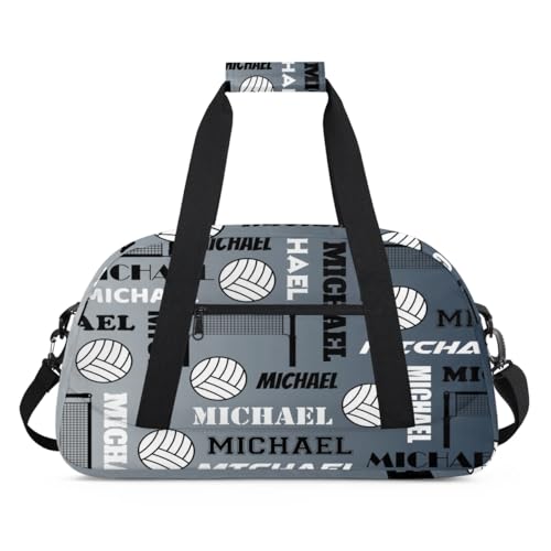 Custom Volleyball Gym Bag Duffel Bag for Women Men, Personalized Name Sport Bag Overnight Bags Customized Travel Weekender Bag, Black Grey - color: Black Grey