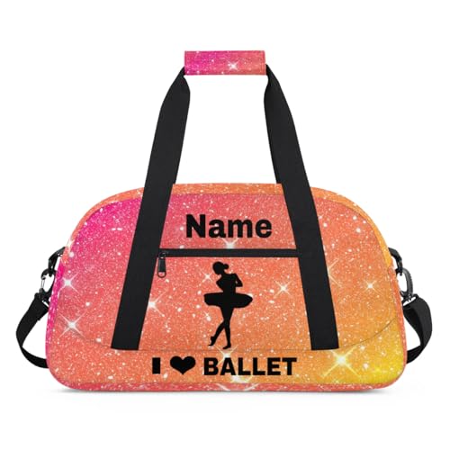 Custom Sport Duffel Bag Ballet Personalized Name Sports Bag Overnight Weekender Bag Waterproof Travel Sport Gym Bags, Orange - color: Orange, style: Ballet