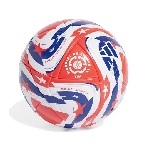 adidas FIFA Club World Cup Club Ball - Inspired Design, Durable Construction, Official Tournament Logo - color: White/Lucid Red/Power Blue/Silver/League, size: 5