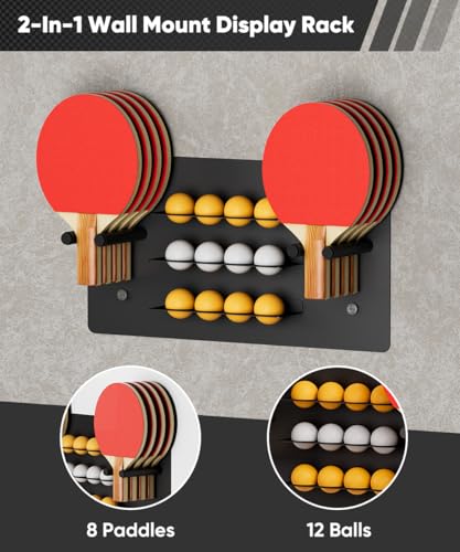 Ping Pong Paddle Holder, Wall Mounted Metal Magnetic Table Tennis Storage Rack Holds - size: 3-Tier