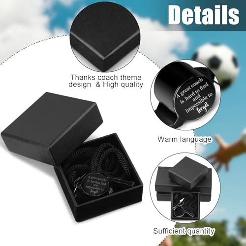 Oudain 6 Set Coach Whistles Soccer Coach Gifts for Men Stainless Steel Whistle with Gift Box Thank You Engraved Whistle Gifts for Golf Referees - color: Black
