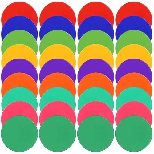 Poly Spots 9inch Poly Spot Markers for Gym Floor, 9 Colors 18/36 Pcs Non-Slip Rubber Floor Dots Flat Cones Round Agility Markers for Sports Soccer Basketball PE Training, Dance, Classroom Activities - style: 36Pcs 9colors 9inch