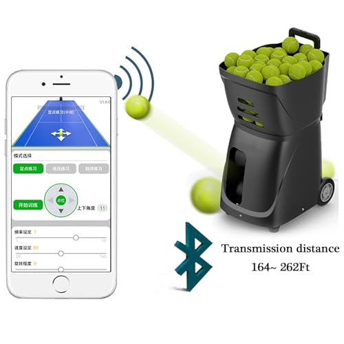 Tennis Ball Machine, Portable Automatic Tennis Trainer, with Remote Control, Mobile APP Control, Loading Capacity 100 Balls, Serving Frequency 1.8-8.8s, for Training and Practice