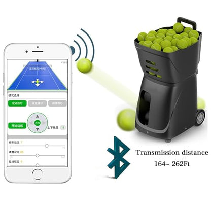 Tennis Ball Machine, Portable Automatic Tennis Trainer, with Remote Control, Mobile APP Control, Loading Capacity 100 Balls, Serving Frequency 1.8-8.8s, for Training and Practice