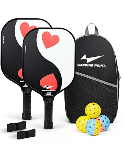 Pickleball Paddles Set of 2, Fiberglass Pickleball Set, Durable & Lightweight USAPA Approved Pickle Ball Rackets 2 Pack Pickleball Gifts for Women with Bag & Outdoor Balls for Men Beginner Kids Adults - style: 14MM | Black&White