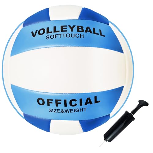 ABAJI Volleyball Official Size Soft Surface Training Practice Indoor Outdoor Gift for Kids Come with Pump Needle - color: Deep Blue Light Blue White