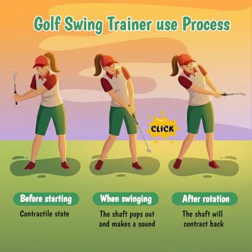 Retractable Golf Swing Training Aid, Golf Alignment Sticks for Swing Tempo & Chipping Practice, Golf Grip Trainer Right Hand with Arm Band for Beginners, Indoor Outdoor Practice
