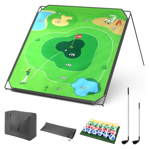 BaiYuan Golf Chipping Game Set for Dads & Junior Golfers, Indoor, Outdoor Backyard & Lawn Fun with 2 Golf Clubs, 24 Sticky Balls, Putting Mat & Carry Bag, Family Yard Target Game - size: 71"x71"