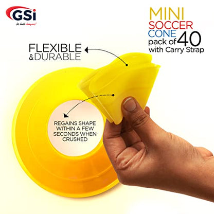 GSi Sports Training Cones for Agility Drills – Soccer & Basketball Multi-Sport Field Markers, Durable Flexible Cones in Multiple Shapes & Packs (20–80 Pack)