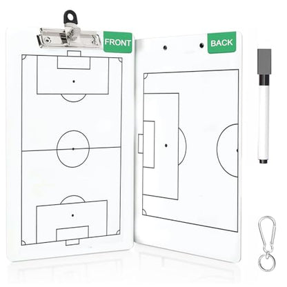 Soccer Coaching Board Clipboard, Double-Sided Dry Erase Tactical Strategy Board, 14 x 9 Inch Planning Whiteboard with Marker, Non-Magnetic Lineup Tool