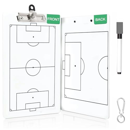 Soccer Coaching Board Clipboard, Double-Sided Dry Erase Tactical Strategy Board, 14 x 9 Inch Planning Whiteboard with Marker, Non-Magnetic Lineup Tool