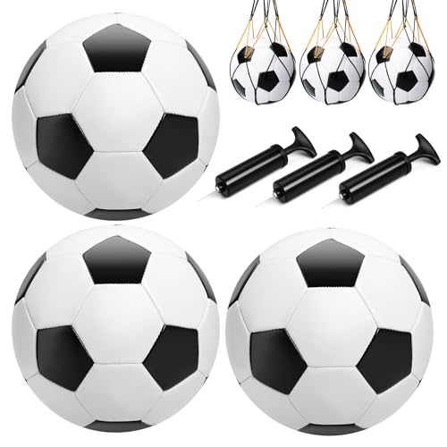 Soccer Ball Size 2/3/4/5 with Pump & Bag, Deflated Ball - 1 2 or 3 Pack - Classic Black & White - Durable Soccer Ball for Indoor/Outdoor Use - Great Soccer Gift for Toddlers, Kids, Youth & Adults - color: Classic 3 Pack, size: Size 5