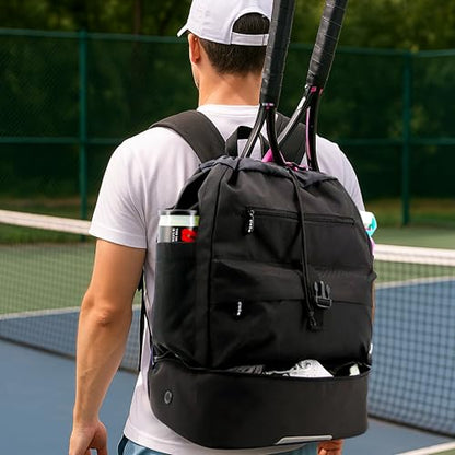 J World Ace 2 Racket Tennis Backpack for Women Men. Badminton Squash Pickleball Bag. Kids Sports Gym Bag w/Shoe Compartment - color: Navy