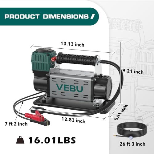 12V Air Compressor, 125PSI Tire Inflator with In-line Pressure Gauge, 5.65CFM Fast Inflation for Off-road Vehicles, Trucks, SUVs, RVs, ATVs, DC Power, Corded Electric - style: Single Cylinder + Inline Gauge