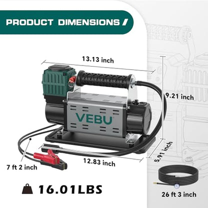 12V Air Compressor, 125PSI Tire Inflator with In-line Pressure Gauge, 5.65CFM Fast Inflation for Off-road Vehicles, Trucks, SUVs, RVs, ATVs, DC Power, Corded Electric - style: Single Cylinder + Inline Gauge