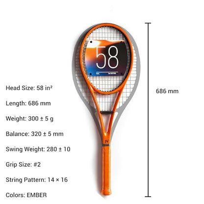 58 sq in Sweet Spot Trainer Tennis Racket, Precision Contact Training Racquet for Cleaner Hits, Timing and Control, Ball Machine and Repetition Practice, Match-Transfer Training Racket - color: Ember