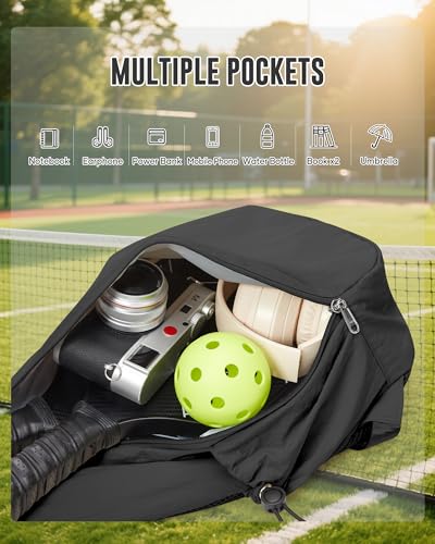 Pickleball Bag,Pickleball Bags for Women Men,Gym Bag,Protable Sling Backpack Fits 2 Paddles - color: B-Black