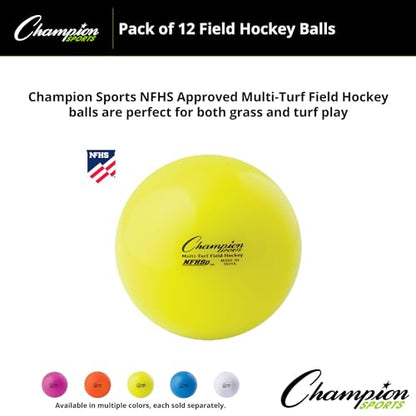 Champion Sports Field Hockey Balls – NFHS Approved, High-Visibility Regulation Balls, 12-Pack - color: Yellow (Pack of 12)