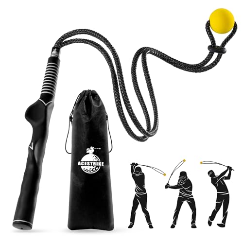 Golf Rope Swing Trainer, Golf Tyro Posture Corrector Professional Golf Training Aid, Master Tempo Golf Warm-Up Practice Equipment with Weighted Ball for Golfers of All Levels - color: black