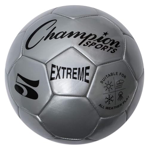 Champion Sports Extreme Series Soccer Ball – Sizes 3, 4, 5, Soft Touch, All Weather, High Air Retention, Youth & Adult League Balls for Training, Games, Outdoor & Indoor Play, Multiple Colors - color: Silver, size: Size 5