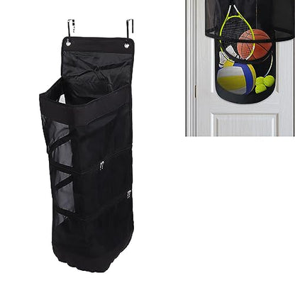 Door Sports Equipment Storage Organizer Bag Premium Durable Hanging Ball Toy Organizer for Soccer Basketball Football Volleyball Tennis Gear Enthusiasts Nylon Mesh Oxford Cloth