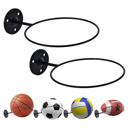 Basketball Holder Wall Mount, 7 inch Diameter Metal Ball Holder, Ball Storage for Basketball, Football, Volleyball, Soccer, Ball Rack Display for Sports Accessories Organizer (Roll, 2 Pack) - color: Roll, size: 2