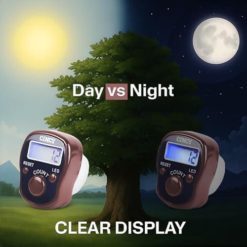 CINCY Clicker Counter with LED for Day & Night Use | Instant Reset, Accurate & Quiet, Long Battery Life | for People, Laps, Pitch, Golf, Baseball, Fish Counting, for Prayer, Everyday Prayer – 1 Pack - color: Brown