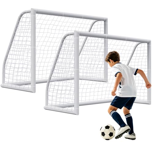 ZENY Portable Soccer Goal for Backyard,12x6 / 10x6.5 / 8x5 / 6x4 ft Kids Adults Soccer Net and Frame for Home Backyard Practice Training Goals, Soccer Training Equipment - style: 6 x 4FT - HPVC- 2 pack