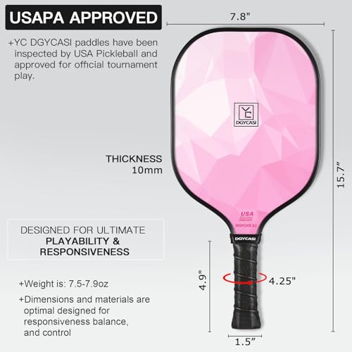 YC DGYCASI Pickleball Paddles Set of 4, USAPA Approved Pickleball Set, Fiberglass Pickle Ball Rackets, 3 Outdoor Pickleball, 3 Indoor Pickleball Balls, 4 Pickleball Overgrip, 1 Pickleball Bag - color: Pink