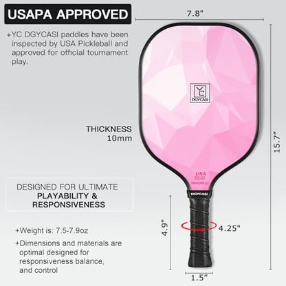 YC DGYCASI Pickleball Paddles Set of 2, 2026 USAPA Approved Pickleball Set, Fiberglass Lightweight Pickle Ball Rackets 2 Pack, 2 Outdoor Pickleball, 2 Indoor Pickleball Balls, 1 Pickleball Bag - color: Pink