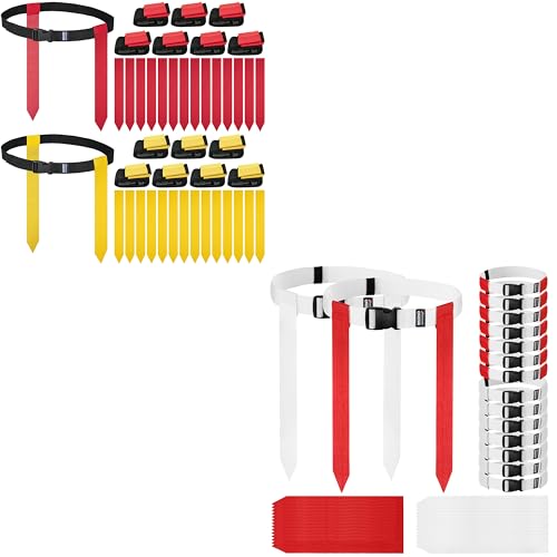 Flag Football Belts, Flag Football Set with Red and Yellow Flags and Red and White Flag Football Belts Set for Kids and Adults Bundle