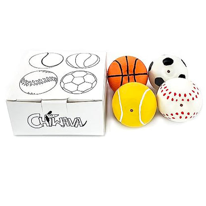 CHIWAVA 4 Pack 2.4" Squeak Latex Puppy Dog Toy Ball Sports Balls Sets Fetch Interactive Toy for Small Dogs - size: 2.4" Small Dogs 4 Pack