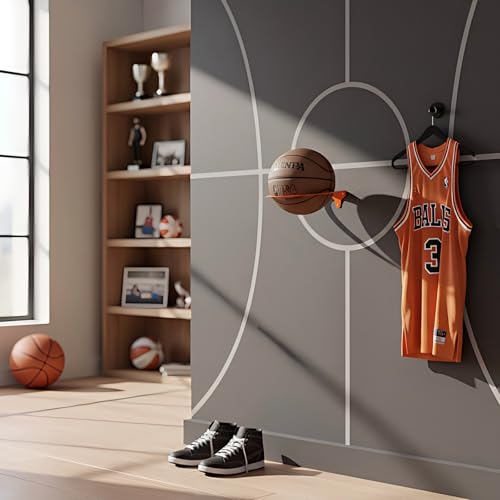 Set of 2 Metal Wall Mount Basketball Holder, Ball Holders Display Rack ，for Basketball, Sports Room Decor， for Boys Bedroom