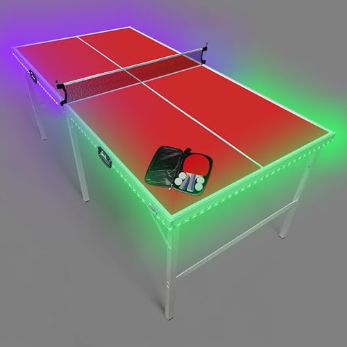PartyLife 6 ft x 3 ft Ping Pong Table Tennis Table | Mid-Size Portable Folding Indoor Outdoor Ping Pong Table Tennis Table w/Optional LED Lights | Kids & Adults | Game Room | Not Full Size | Game Kit