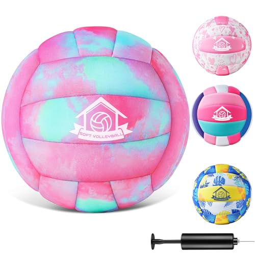 Soft Indoor Volleyball, Cushioned Cover Training Ball for Beginners, Silent Indoor Volleyball with Pump, Lightweight Official Size 5 Volleyballs for House Games & Practice