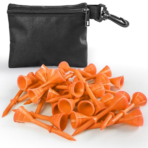 VEASAERS Golf Tees Plastic 3 1/4 inch Unbreakable 30 Pack with Pouch Bag, Durable Stable Available 83 mm Long Tee for Golfer Practice - color: Orange