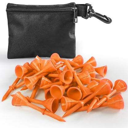 VEASAERS Golf Tees Plastic 3 1/4 inch Unbreakable 30 Pack with Pouch Bag, Durable Stable Available 83 mm Long Tee for Golfer Practice - color: Orange