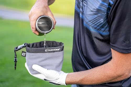 Club Scrub Golf Club and Golf Ball Cleaning Bag, Waterproof Clean Face Technology Liner, Detachable Clip, Machine Washable, Cleans Club Grooves, Dry Exterior (Neoprene or Microfiber Option Available) - color: Gray, style: Microfiber Pro