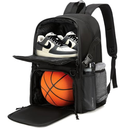 Basketball Bag Backpack with Ball Holder and Shoes Compartment,Best for Basketball, Soccer, Volleyball, Gym. (BLK)