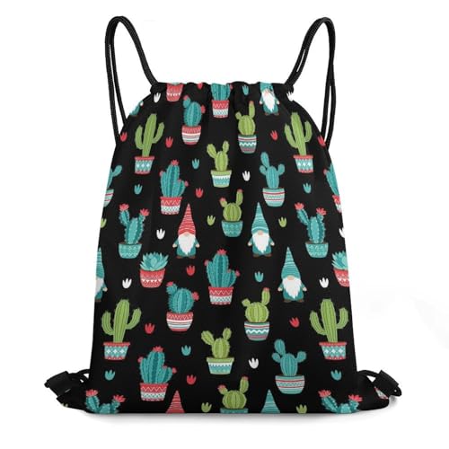 Gym Drawstring Backpack Sackpack Water Resistant for Sports Beach Yoga Travel Unisex, Gnomes Succulents Cacti Terrarium Cactus Bags - color: Picture (349)