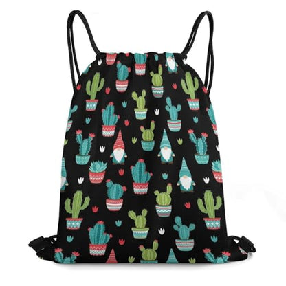 Gym Drawstring Backpack Sackpack Water Resistant for Sports Beach Yoga Travel Unisex, Gnomes Succulents Cacti Terrarium Cactus Bags - color: Picture (349)