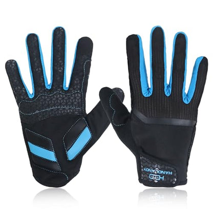 HANDLANDY Baseball Batting Gloves for Adult Youth, Grip Breathable Softball Batting Gloves Fit Men Kids Boys Girls - color: Black-Blue, size: Adult X-Large