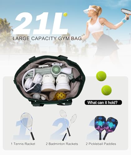 Tennis Bags for Women, Large Pickleball Tote Bag Men 2 Rackets Lightweight Crossbody Shoulder Bag for Gym Sport - color: Green