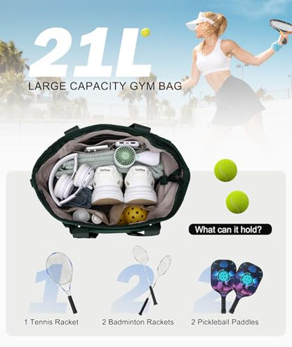 Tennis Bags for Women, Large Pickleball Tote Bag Men 2 Rackets Lightweight Crossbody Shoulder Bag for Gym Sport - color: Green