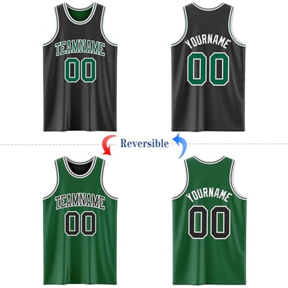 Custom Reversible Basketball Jerseys Men Youth, Personalized Sports Shirts Team Uniforms Printed Name Logo Number - color: Green and Black